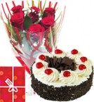send OrderHalf Kg Black Forest Cake Red Roses Flower Bouquet Delivery