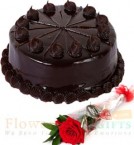 send Order1 Rose n half kg chocolate truffle cake Delivery