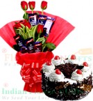 send OrderHalf Kg Black Forest Cake n Rose Chocolate Bouquet Delivery