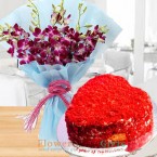 send Orderhalf kg heart shape red velvet cake mix orchid bouquet Delivery