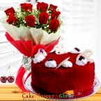 send Order1kg eggless red velvet cake n roses flower bouquet Delivery
