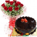 send Order500gms Chocolate Truffles Cake with Red Roses Bunch Delivery