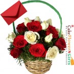 send Order15 red n white roses basket Delivery