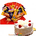 send Orderhalf kg white forest cake and chocolate basket Delivery
