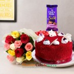 send half kg eggless red velvet cake 10 red roses silk chocolate delivery