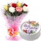 500gms Vanilla Cake with Mix roses Bunch 