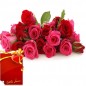 Bunch of 15 Red Pink Roses with Greeting Card 