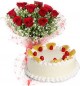 Eggless Pineapple Cake N Red Roses Bouquet