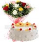 1Kg Pineapple Cake N Mix Roses Bouquet