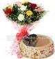 1Kg Butter scotch Cake N Mix Roses Bouquet