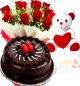 Red Rose Bouquet and 500gms Chocolate Eggless Cake Teddy