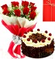 2KG Black Forest Cake Roses bouquet Greeting Card