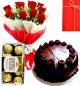 Half Kg Chocolate Cake Red Roses Bouquet 16 Pcs ferrero rocher  Chocolate