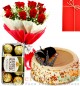 Half Kg Butterscotch cake Red Roses Flower Bouquet Ferrero Rocher Chocolate