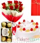Half Kg pineapple cake Red Roses Flower Bouquet Ferrero Rocher Chocolate