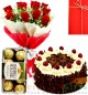 Half Kg Black Forest cake Red Roses Flower Bouquet Ferrero Rocher Chocolate