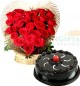 Half Kg Chocolate Truffle Cake n Roses Heart Shape Bouquet
