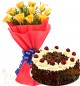Half Kg Black Forest Cake n Yellow Roses Flower Bouquet