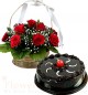 Chocolate Traffle Cake Half Kg N Red Roses Basket