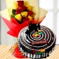 half kg choco vanilla cake n yellow red roses bouquet