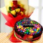 half kg kitkat gems cake n yellow red roses bouquet