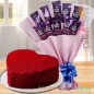 chocolate bouquet n half kg heart shaped red velvet cake