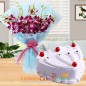 half kg heart shape vanilla cake and orchid bouquet