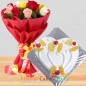 half kg eggless heart shape pineapple cake mix roses bouquet