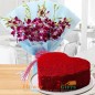 1kg heart shape red velvet cake n orchid bouquet