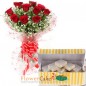 10 red roses and half kg kaju barfi sweets