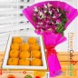 1kg pure ghee laddu sweet box and orchid bouquet
