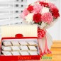 half kg kaju barfi sweet and mix carnation flower bouquet