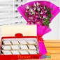 half kg kaju barfi sweet and orchid flower bouquet