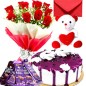  eggless 1kg blueberry fresh cream cake teddy bear chocolate red roses bouquet greeting card