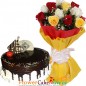 1kg eggless choco vanilla cake n 10 mix roses bouquet