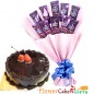 eggless half kg chocolate cake n dairy milk chocolate bouquet