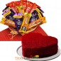 half kg red velvet heart cake n chocolate basket