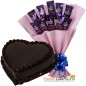 eggless half kg chocolate heart shape cake n cadbury dairy milk chocolate bouquet