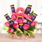 pink roses teddy chocolates bouquet