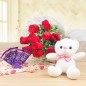 10 red colored roses teddy n 5 chocolates
