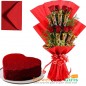 half kg red velvet cake heart shaped n roses five star chocolate bouquet