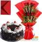half kg black forest cake heart shaped n roses five star chocolate bouquet