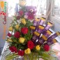 15 yellow red roses teddy n 10 chocolate bouquet