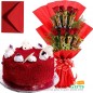 half kg red velvet cake n roses five star chocolate bouquet