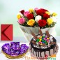 half kg gems kit kat chocolate cake 20 mix roses 10 cadbury dairy milk in a basket