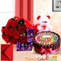 half kg eggless kit kat games cake teddy bear dairy milk silks red roses bouquet