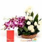  white roses orchids arrangement