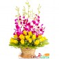15 roses and 5 orchid flower basket