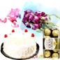 1kg white forest cake n ferrero rocher chocolates n orchid bouquet
