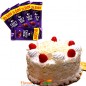 half kg white forest cake and 5 dary mike chocolate